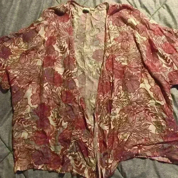Roxy Pink Floral‎ Kimono Open Front Boho M/L - Picture 2 of 5